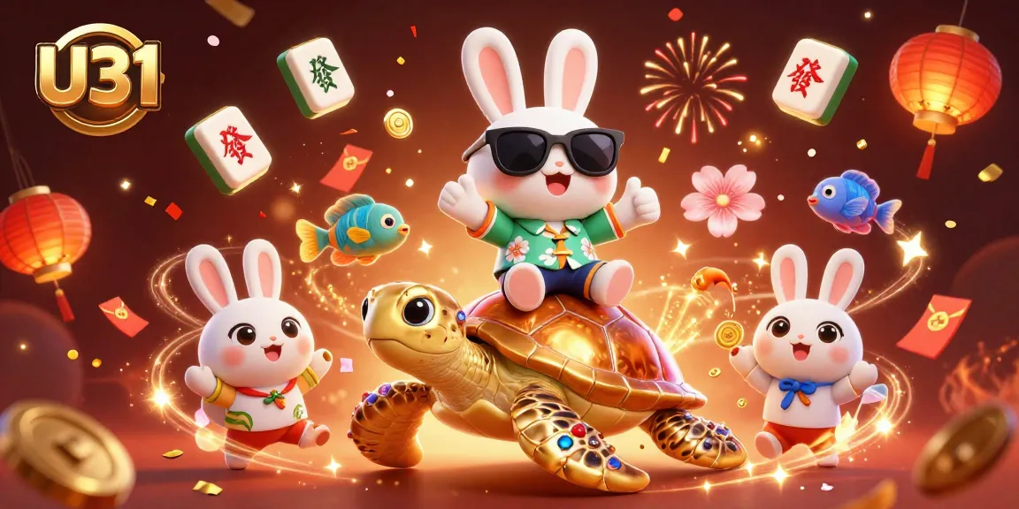 Experience exciting gaming at U31 with the lucky rabbit and sea turtle in a vibrant casino scene.