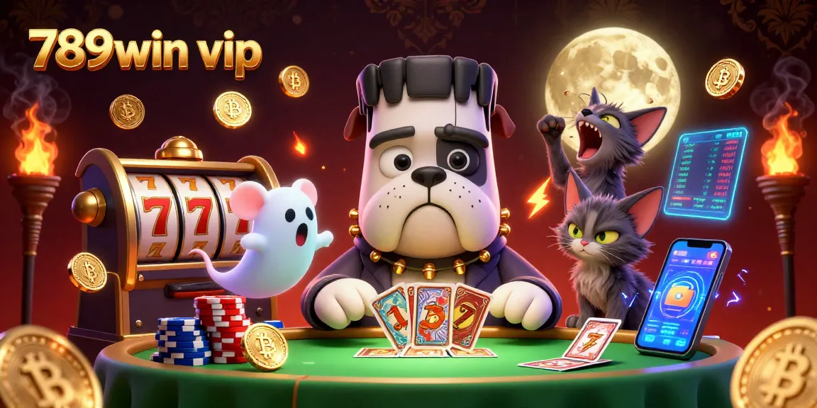 Engage in thrilling gameplay at 789win vip with a surreal 3D casino scene featuring unique characters.