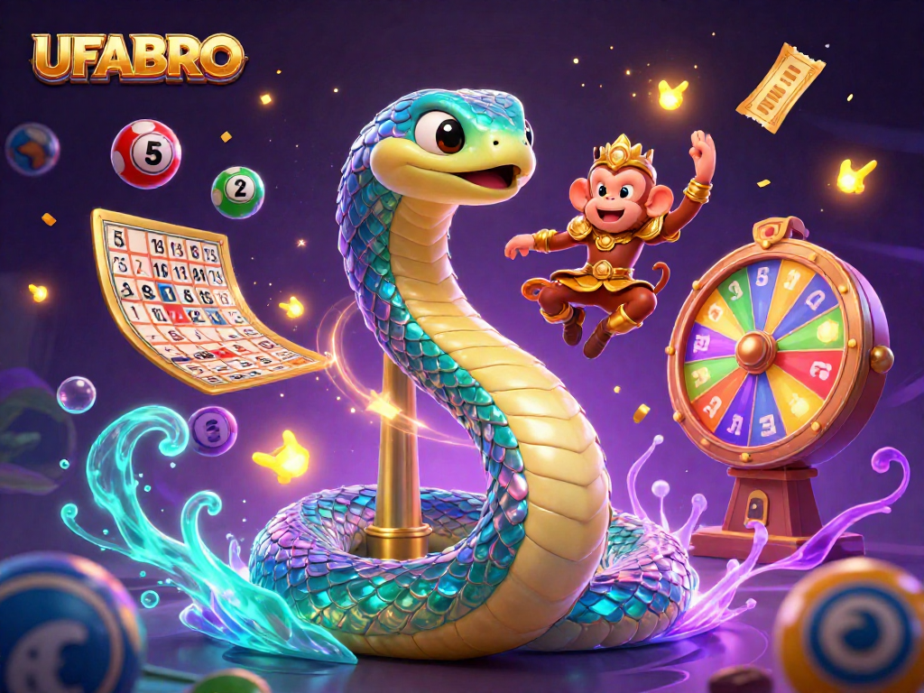 Engage with UFABRO's vibrant online gambling experience featuring dynamic 3D cartoon elements.