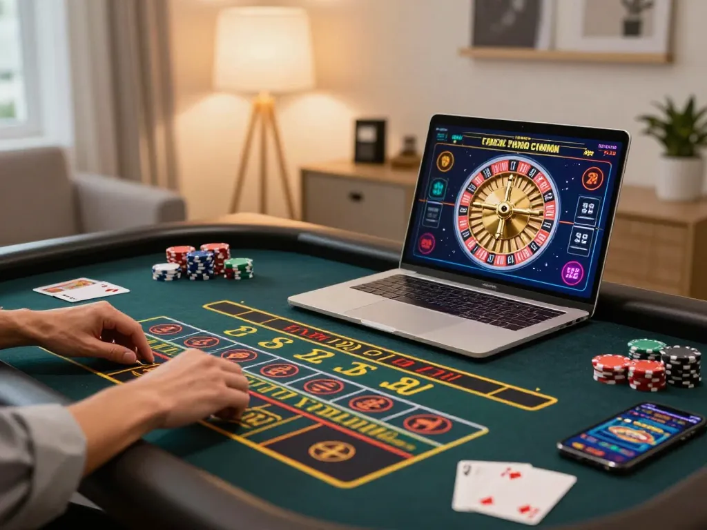 Engaging online gaming experience on tle-online with a player betting at roulette, showing strategy and excitement.