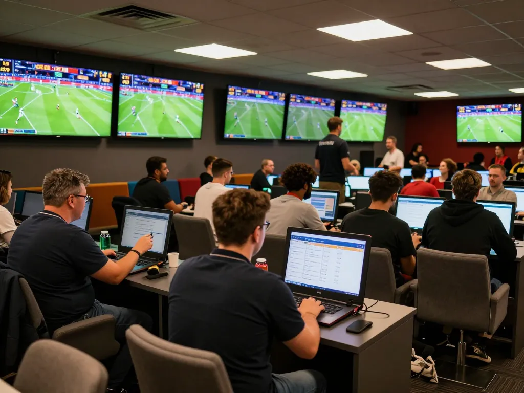 Kèo bóng đá hôm nay displayed prominently in a lively sports betting venue, with bettors analyzing the latest odds.