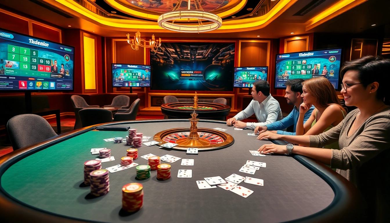 Experience excitement at https://13win.group/ with a thrilling online casino scene showcasing poker and roulette action.