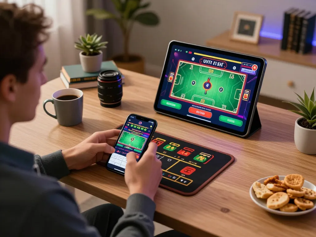 Engaged player enjoying ดูหนังออนไลน์ฟรี while celebrating a big win in an online casino.