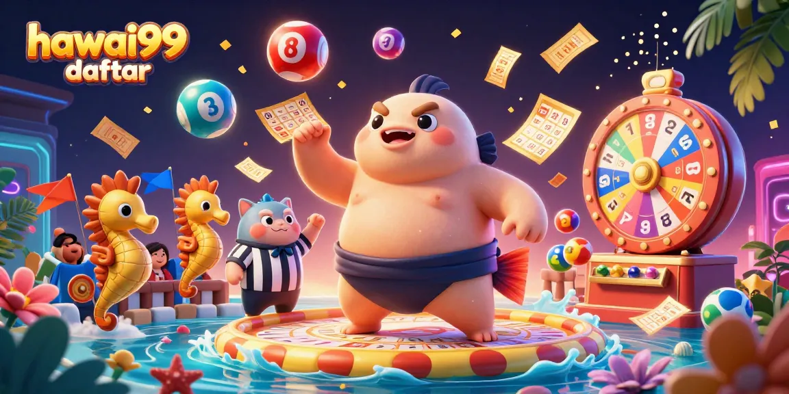 Experience the excitement of numbers with hawai99 daftar in this vibrant lottery-themed scene.