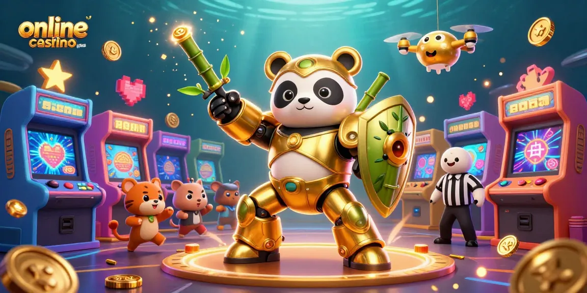 Experience the excitement of online casino Australia with a dynamic mech-suit golden panda and vibrant slots theme.