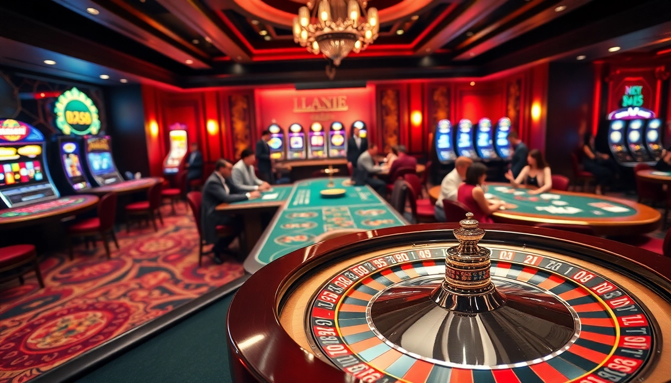 Experience the excitement of gambling at new88 com with elegant casino visuals featuring roulette and poker tables.