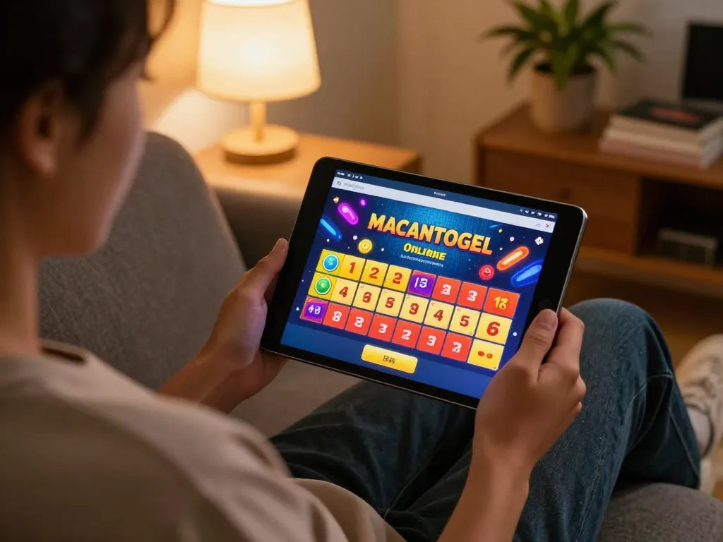 Engaging MACANTOGEL player placing bets on a tablet in a cozy living room.