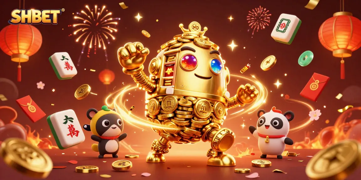 Experience thrilling wins with SHBET at this vibrant 3D casino scene filled with gold coins and festive decorations.