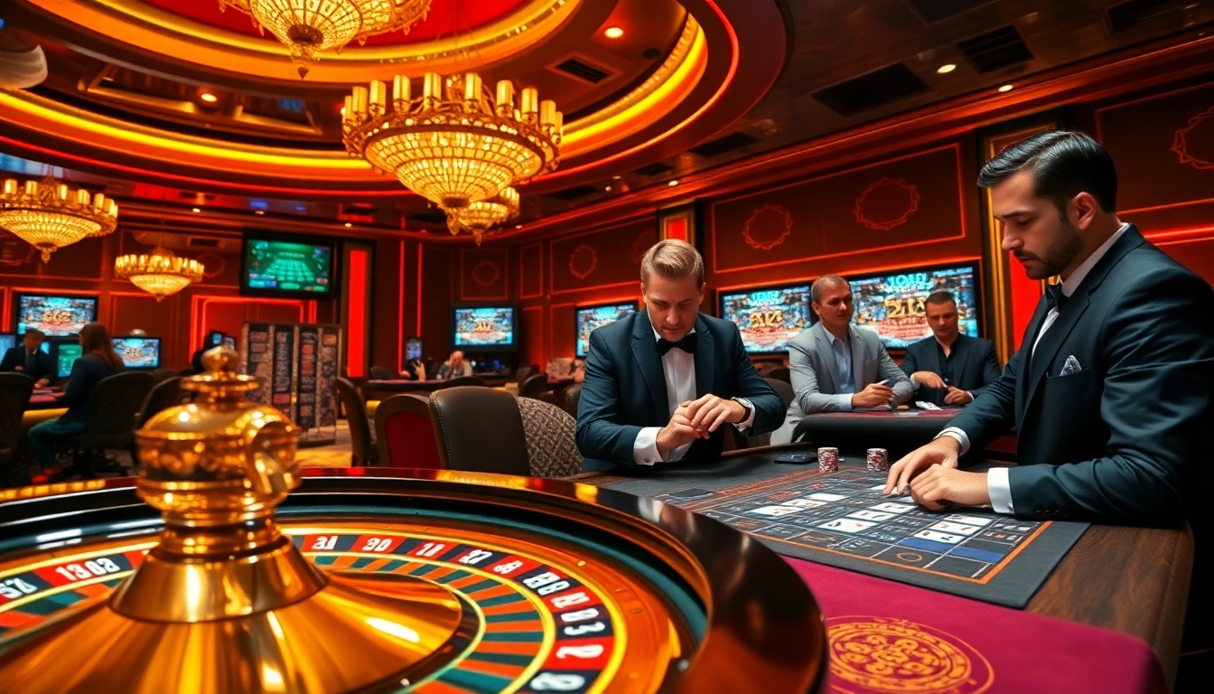 Exciting casino scene at https://rr88co.net/, showcasing players at a poker table with vibrant chips and cards.