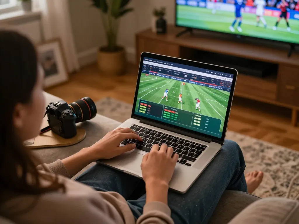 Engaged user placing live bets on keo nha cai app at home, showcasing strategic online betting atmosphere.