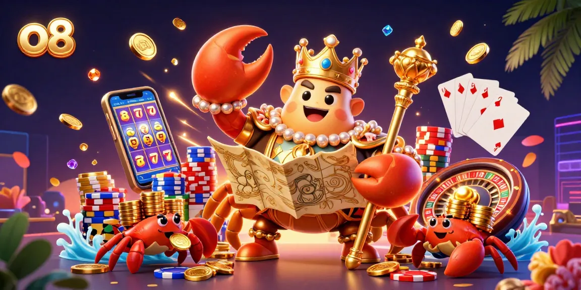 o8 engages players with a vibrant scene of a golden crab emperor in an exciting casino atmosphere featuring abundant treasures