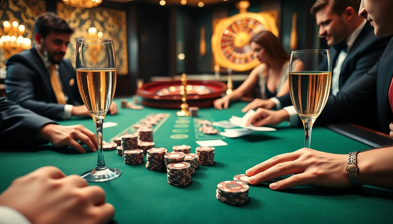 Players engaged in an exciting poker game at 32win's luxurious casino table.