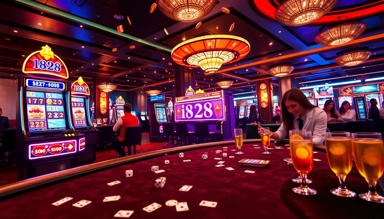 Experience the thrill of the i828 slot machine in a luxurious casino environment filled with excitement.