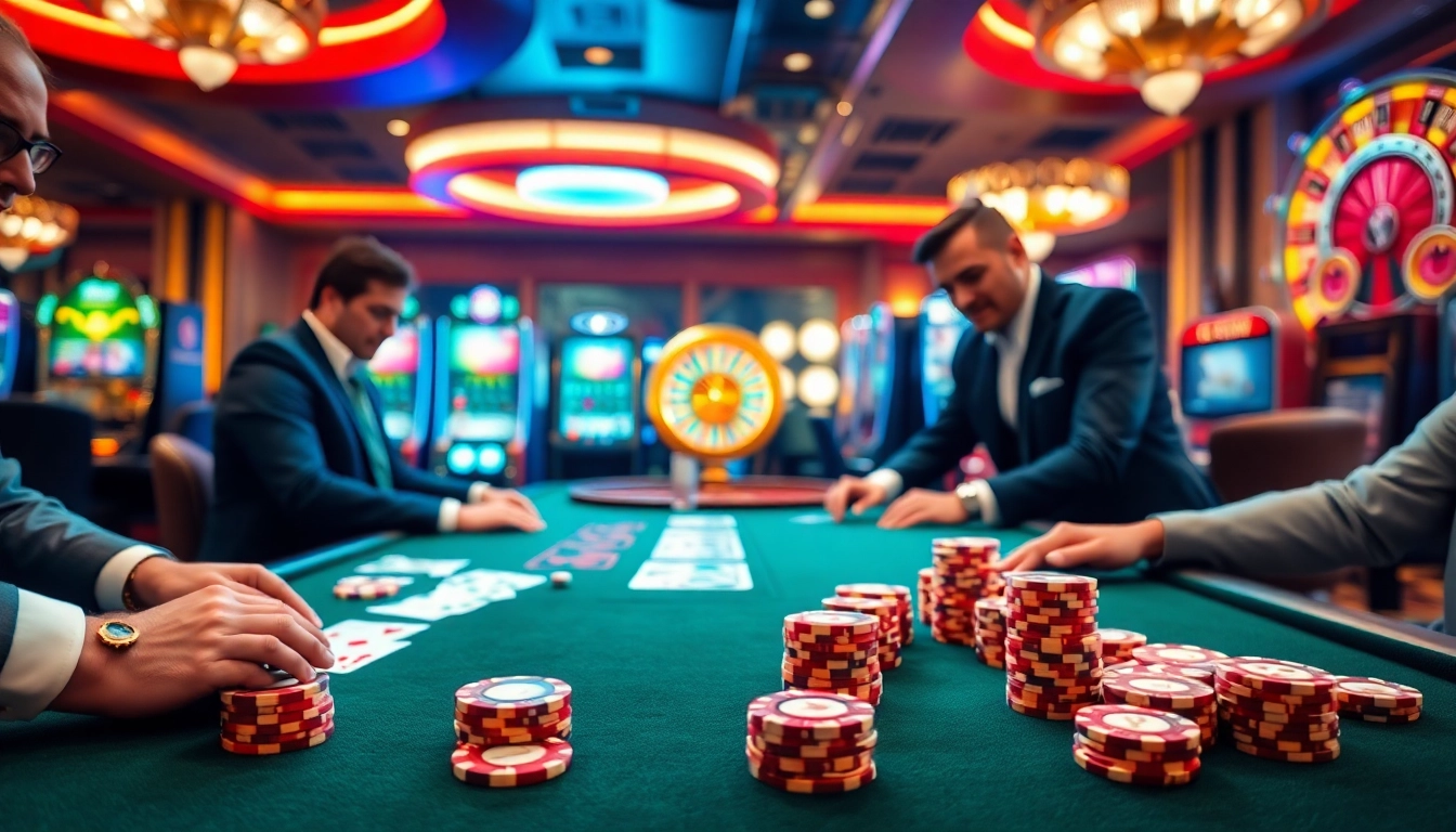 Engage in thrilling gameplay at bet88 with a vibrant casino scene featuring poker chips and slot machines.