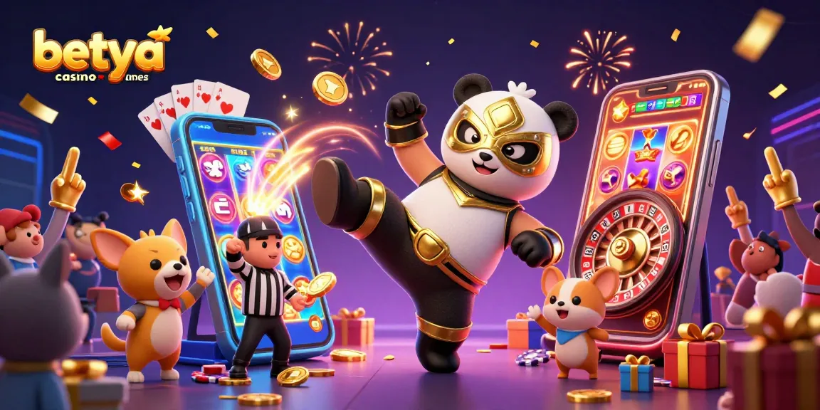Betya.com casino games bring excitement with a panda wrestler kicking and animals cheering!