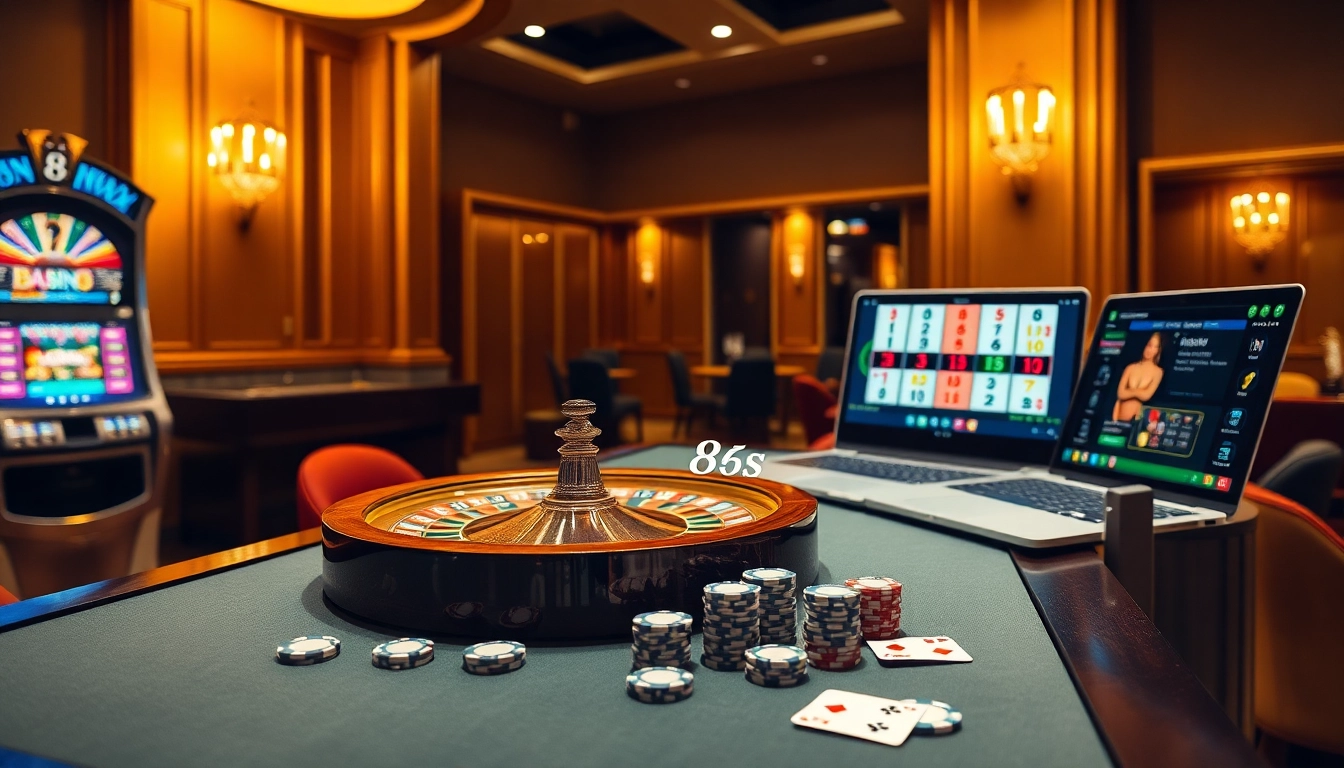 Experience thrilling wins at the 8s table with vibrant roulette and poker action.