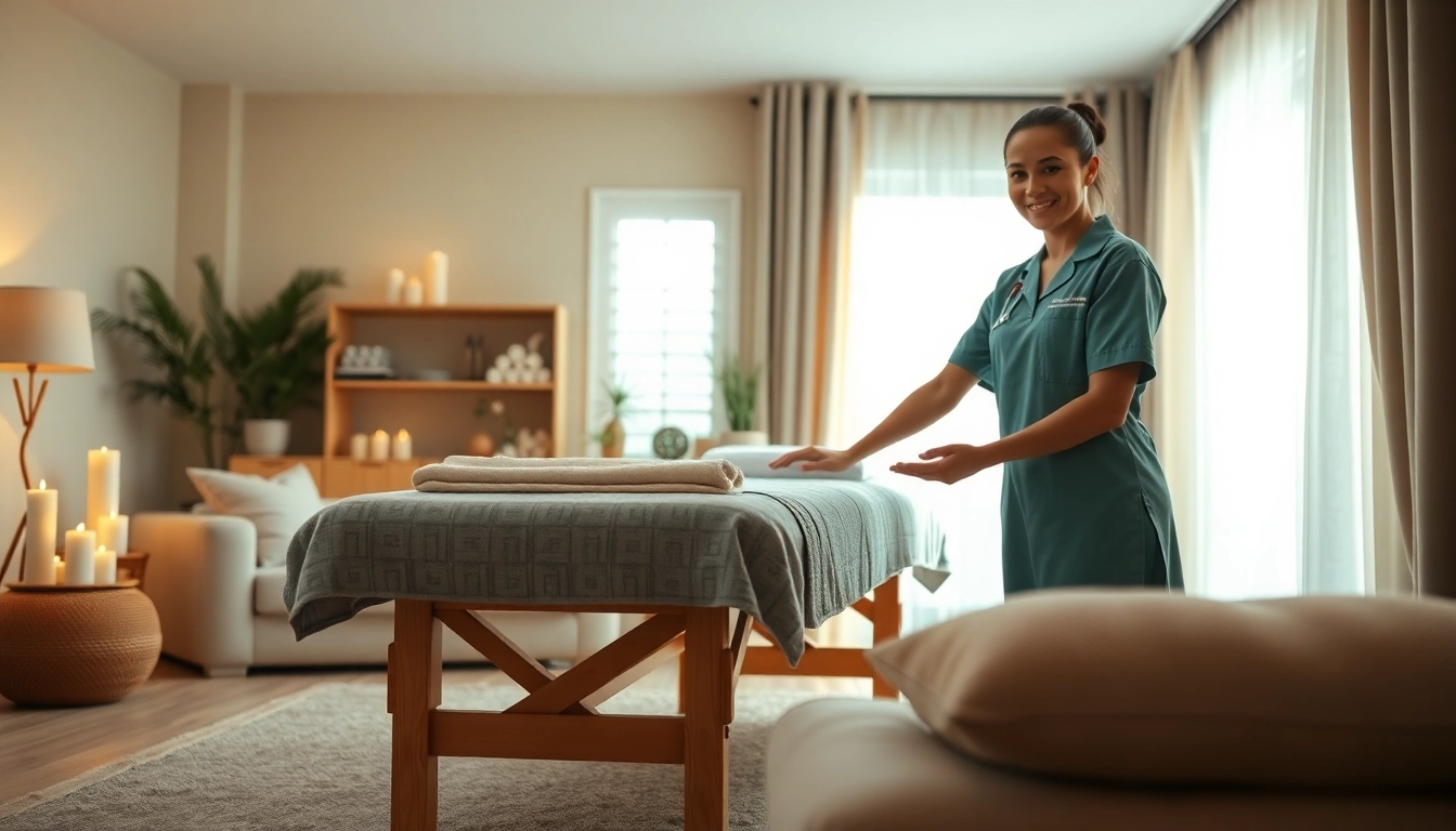 Experience 오산출장마사지 in a peaceful home setting, with a young therapist preparing for a relaxing massage.