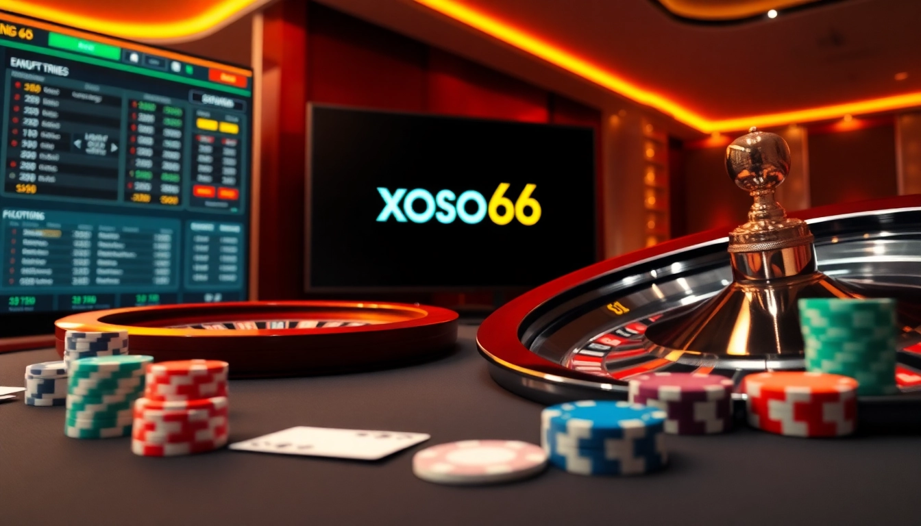 Experience the excitement of online gambling with xoso66 at a stylish casino table featuring poker chips and cards.