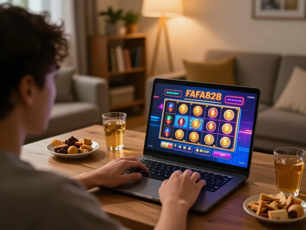 สนุกกับการเล่น FAFA828 บนแล็ปท็อปที่บ้านพร้อมขนมและบรรยากาศที่อบอุ่น