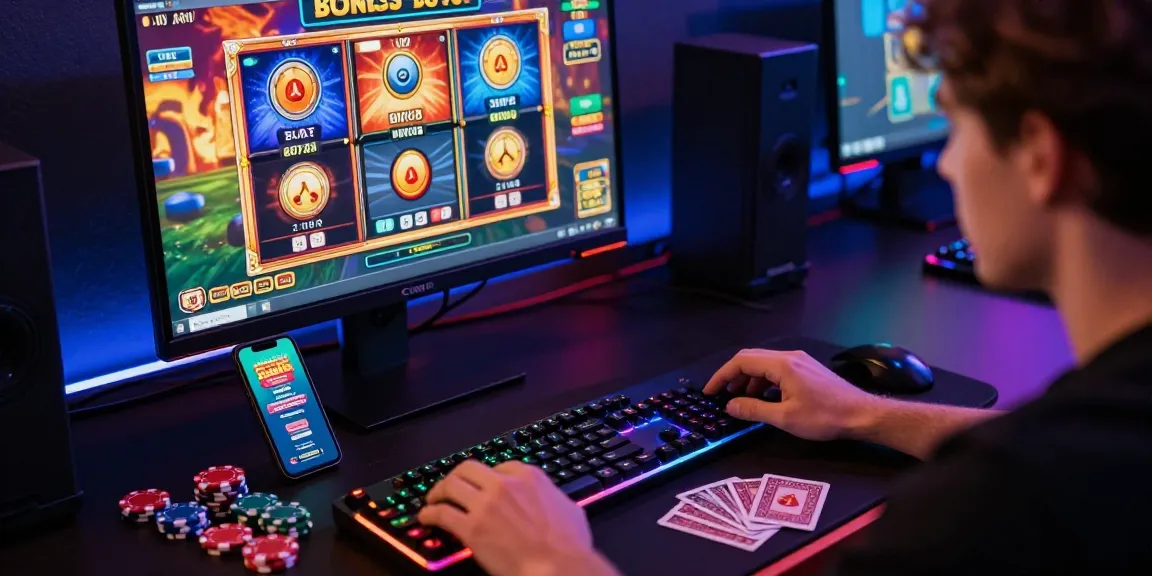 Engaging scene of a player enjoying bonus buy slots from https://crownnorthill.co.uk/ in a vibrant gaming room.