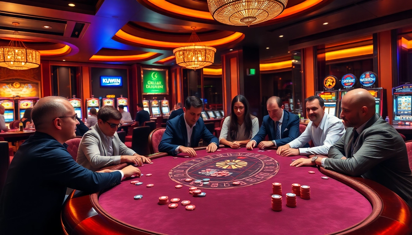 Kuwin players engaging in a thrilling poker game at a luxury casino table.