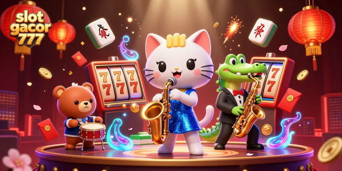 Engage in thrilling slot gacor 777 action with vibrant casino characters and festive decorations.