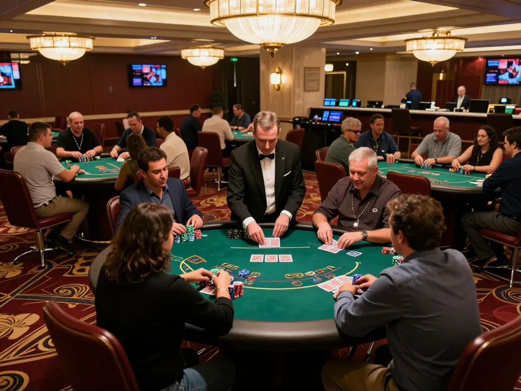 Experience the excitement of poker at trang chủ uu88 in a luxurious casino setting, with players actively engaged.