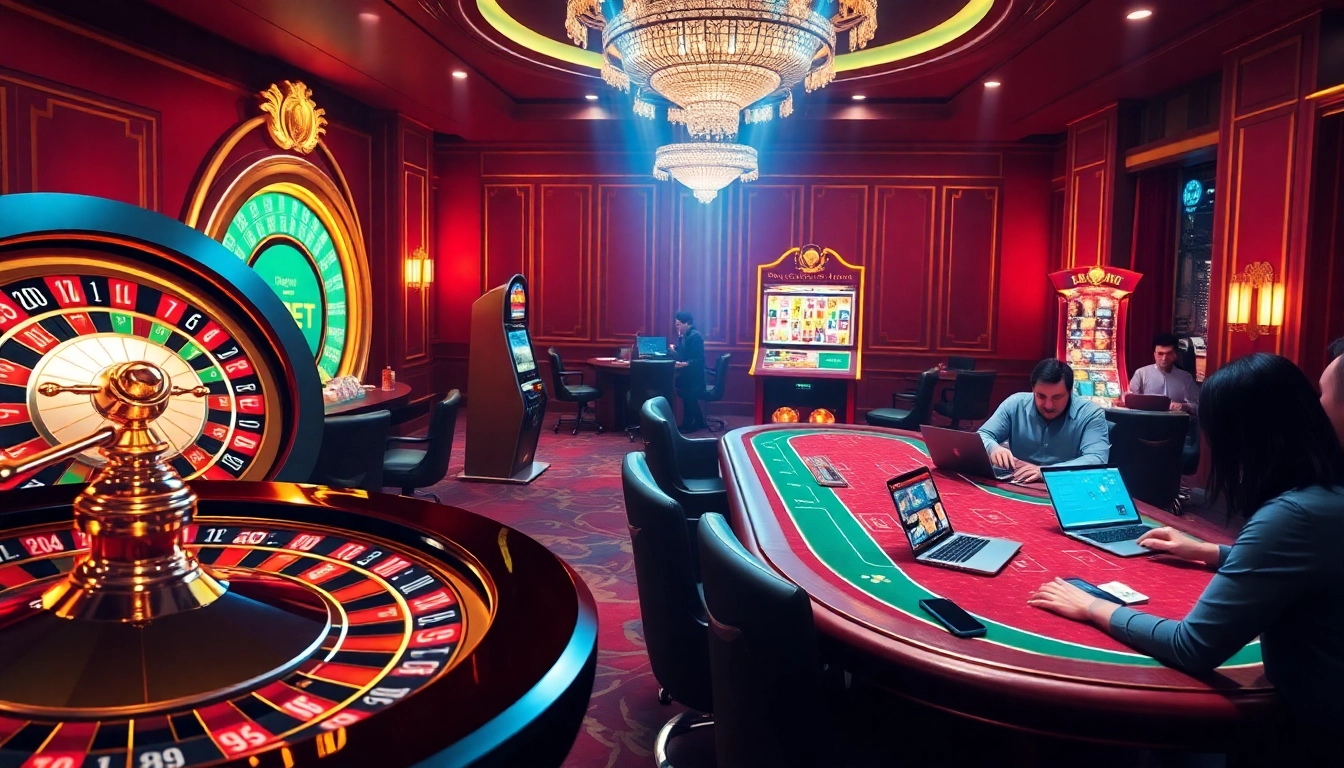 Experience excitement at Nhà cái 888VI with vibrant casino gaming, roulette, and slot machines.