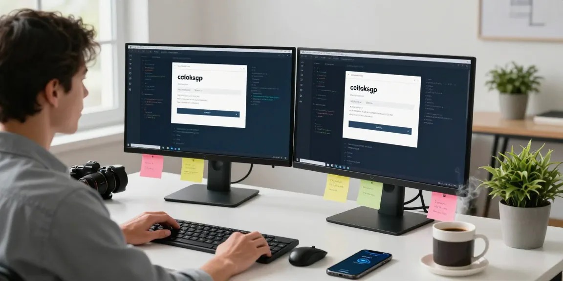 Engaging in coloksgp login on dual monitors in a modern workspace.