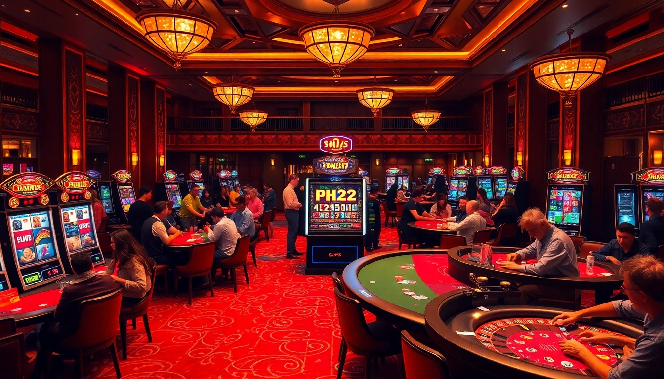 Players enjoying their casino experience at PH22 with engaging slot machines and poker tables.