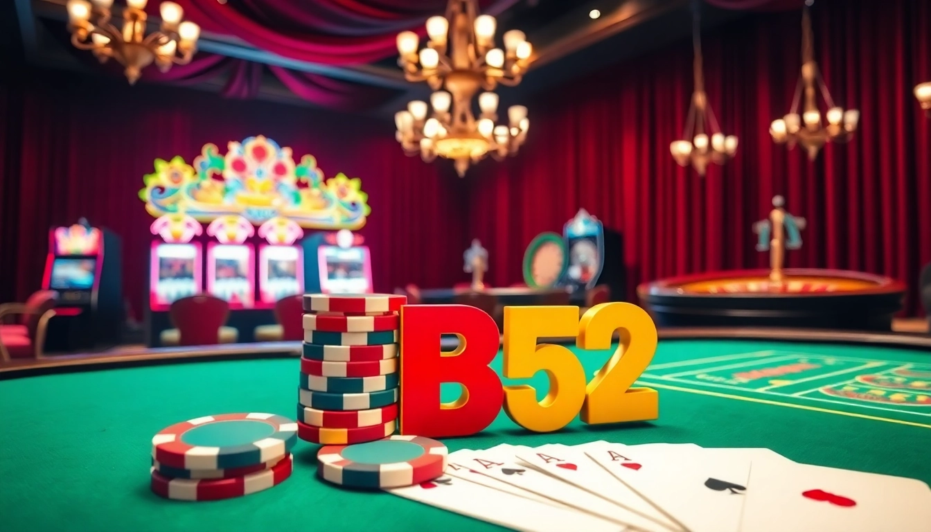 Experience the thrill of the B52 casino scene with vibrant slot machines and polished poker tables.