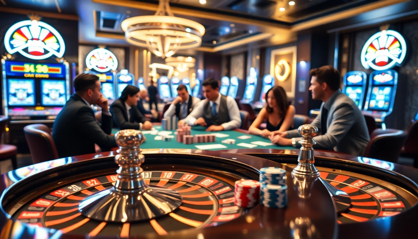 Experience the excitement of LC88 with poker chips and a roulette wheel in a luxury casino setting.