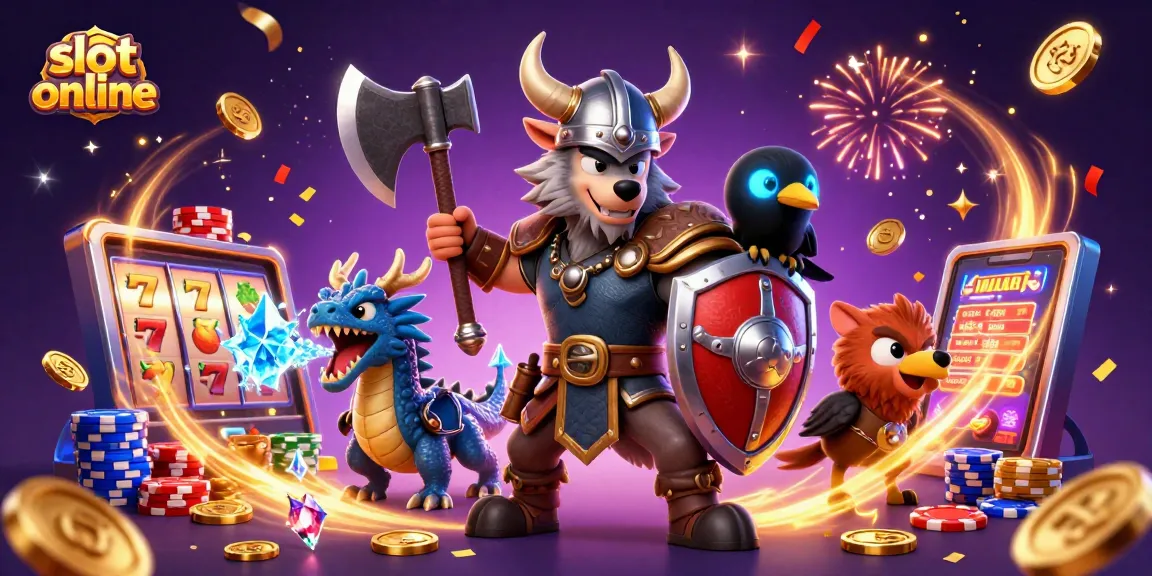 Win big with slot online adventures featuring a heroic Viking wolf warrior, fierce dragon, and exciting game elements.