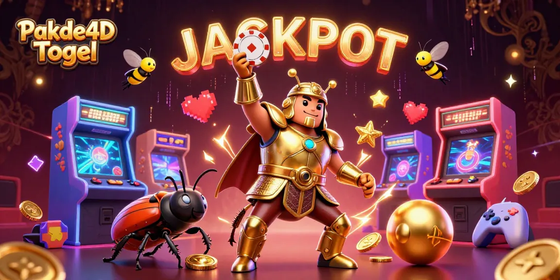 Experience Pakde4D Togel with a vibrant scene of victory, featuring unique beetle characters and dynamic gambling visuals.