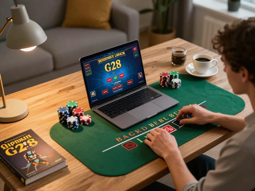 Engaging in the g28 game while strategizing responsible gambling at a stylish home workstation.