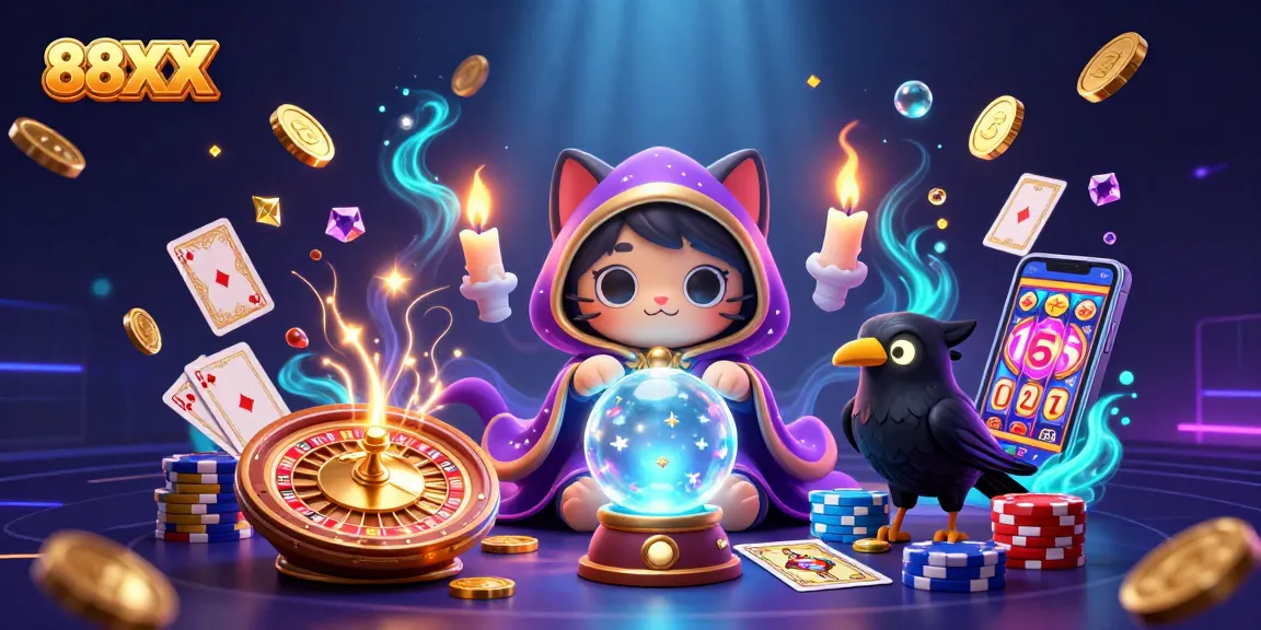 Experience thrilling wins at 88XX with a vibrant casino scene filled with mystical elements.