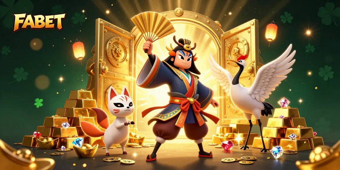 FABET players spin stunning wins with a vibrant kabuki warrior at a lively casino.