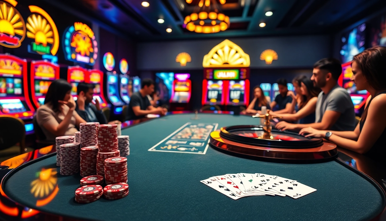 Engage in a vibrant casino atmosphere with 링크모음 links displayed on digital interfaces while players enjoy poker and slots.