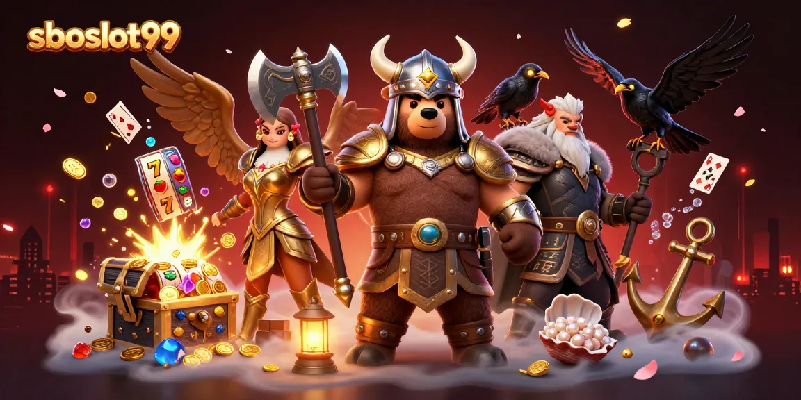 Experience the excitement of sboslot99 with dynamic slots and animated characters in a vibrant casino scene.