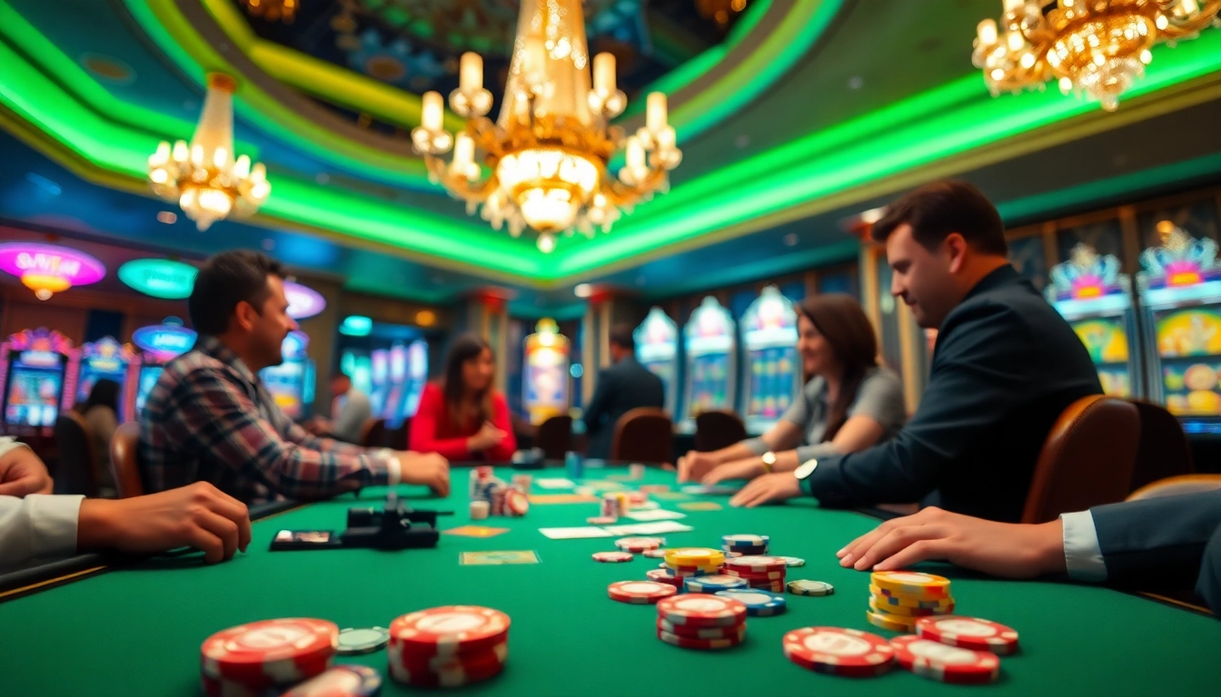Experience the excitement of GemBet Betting Site with a lively casino scene featuring players and colorful gaming elements.
