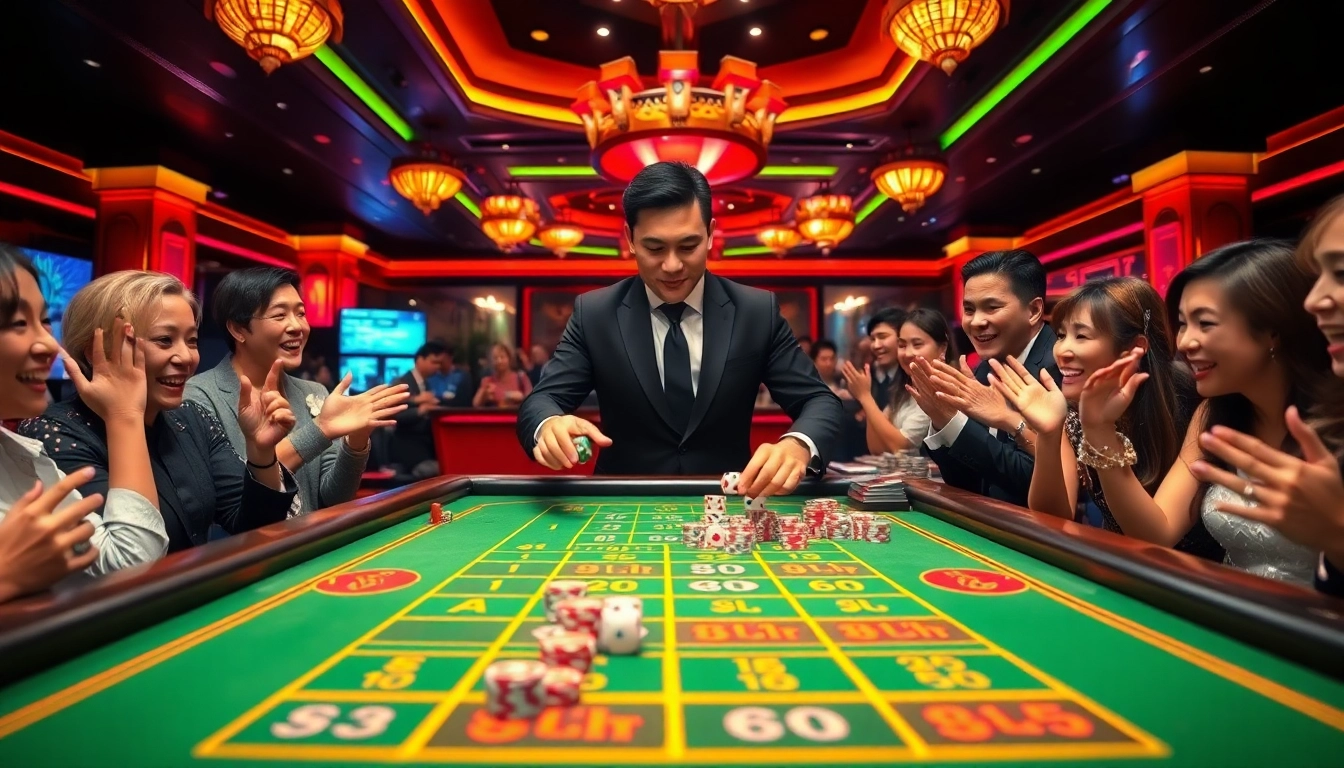 The excitement of game tài xỉu with players engaged at a vibrant casino table.