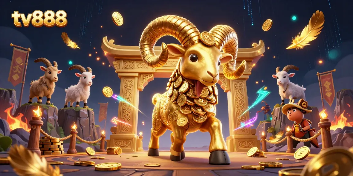 Experience thrilling gaming action at tv888 with golden ram charging through a vibrant casino scene.