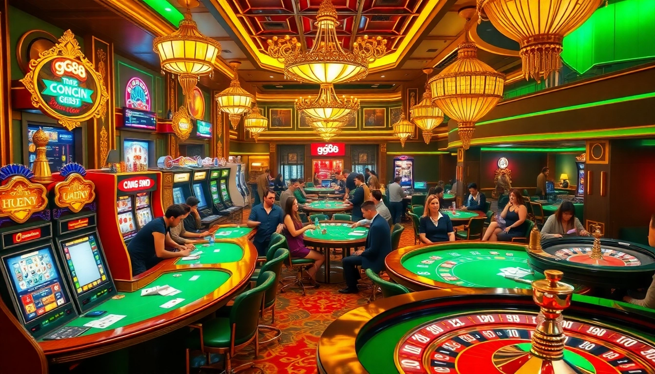 Players enjoying a vibrant gg88 casino experience with slot machines and poker tables.