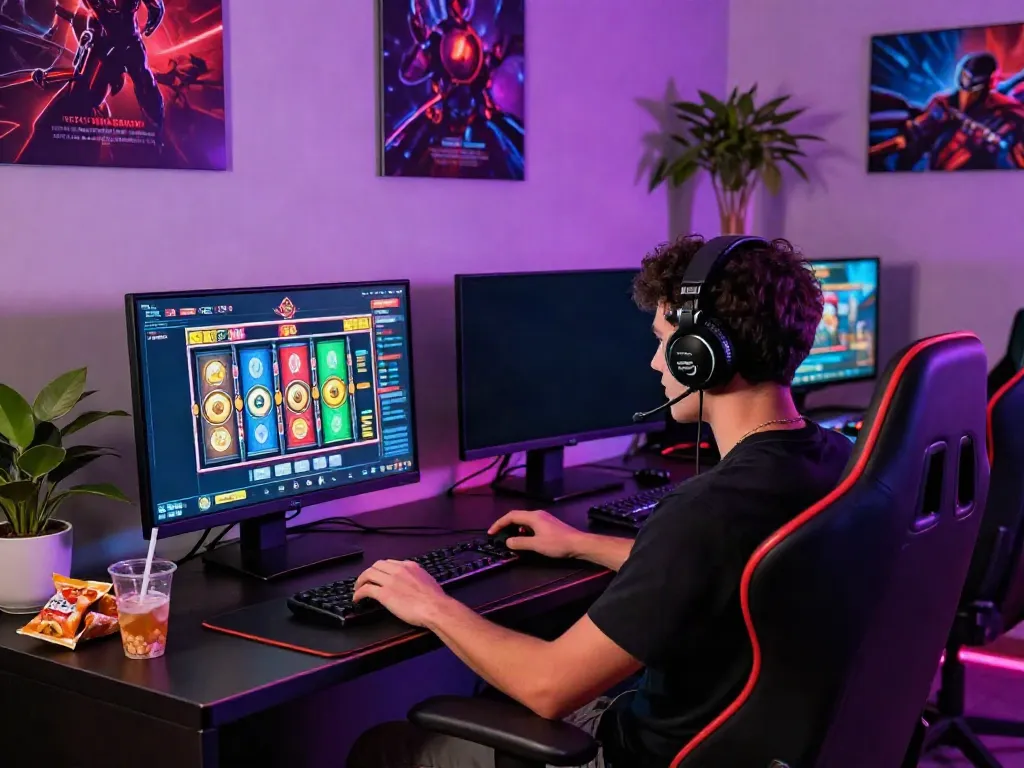 Player enjoying an exciting slot game experience on a vibrant gaming setup.
