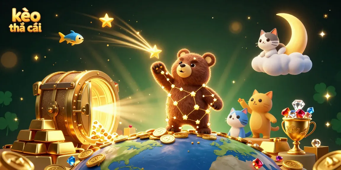 Experience the thrill of kèo nhà cái with playful stars, bears, and treasure in this vibrant casino scene.