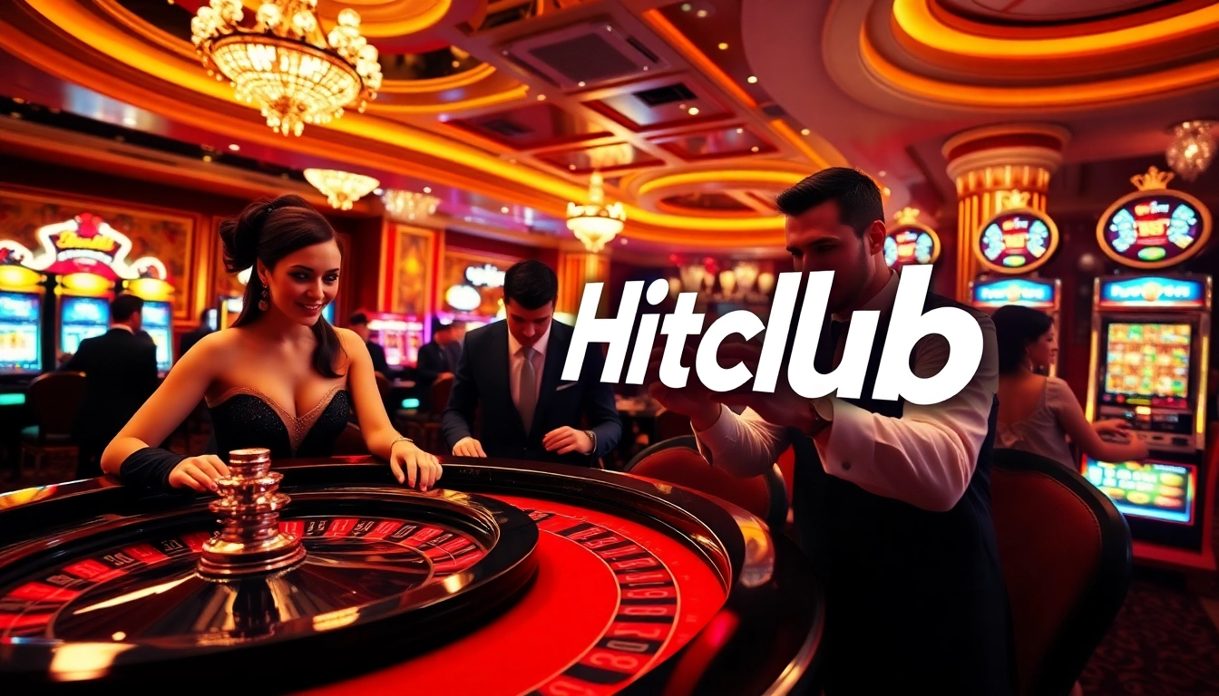 Hitclub players enjoying a thrilling game at an elegant casino, featuring roulette and poker excitement.