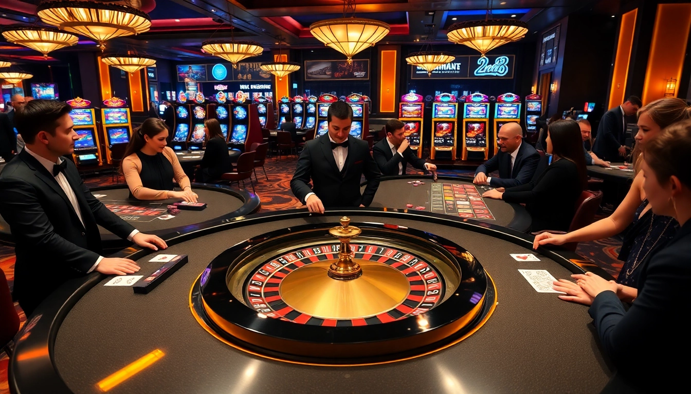 MM88 players enjoy an exciting game at a high-stakes casino table with colorful chips and cards.