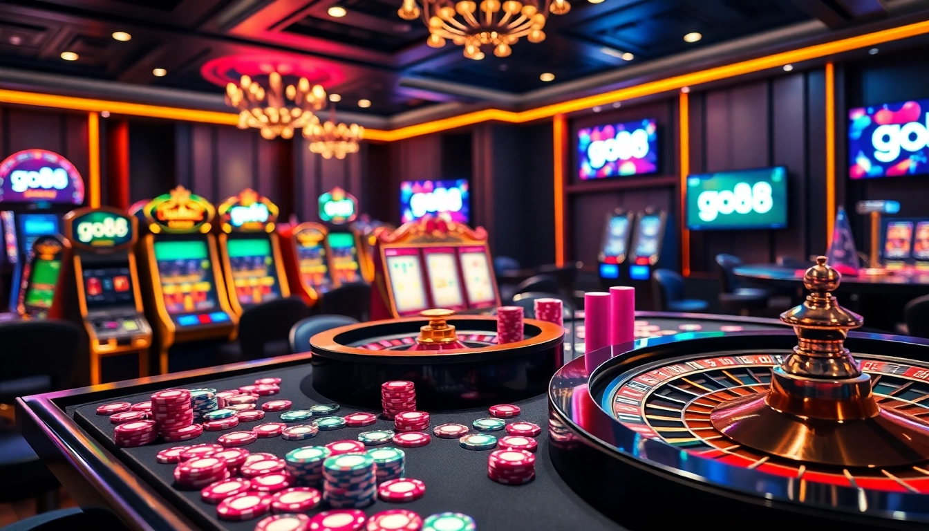 Experience the excitement of gambling at go88 with vibrant casino tables and slot machines.