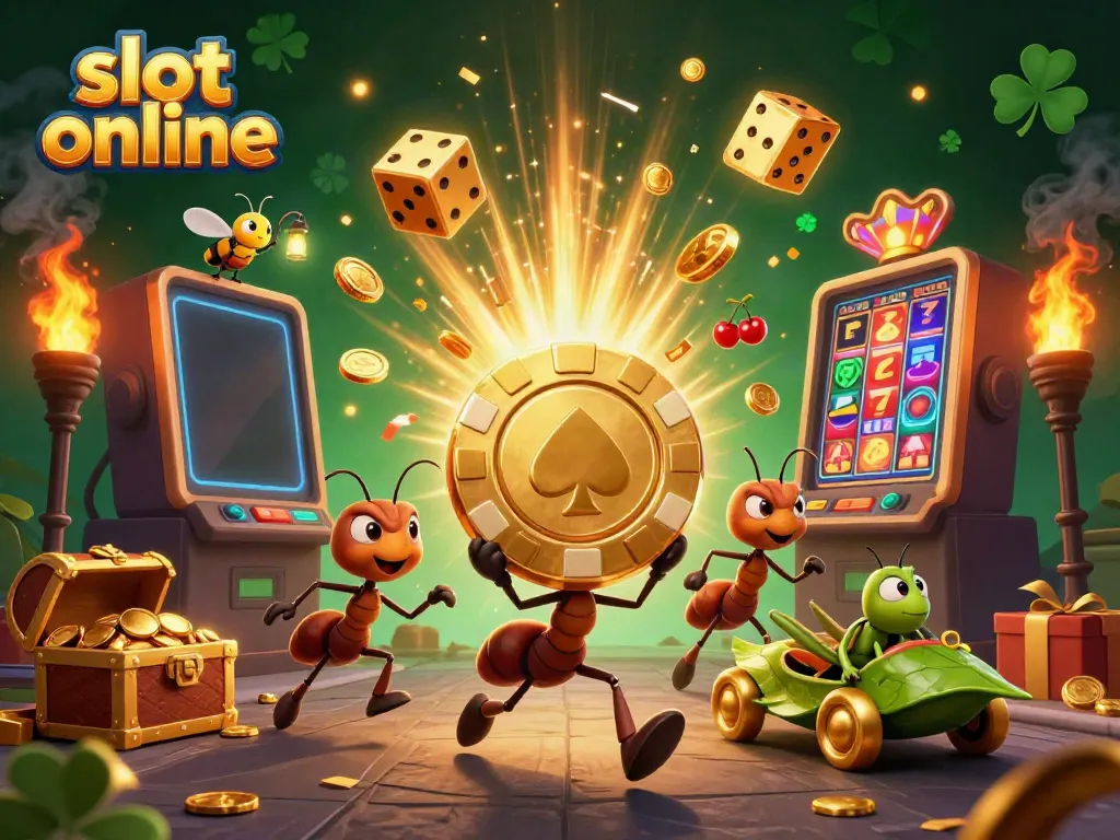 Temukan slot online dengan karakter kartun 3D yang menarik dan latar belakang penuh energi di ruang permainan.