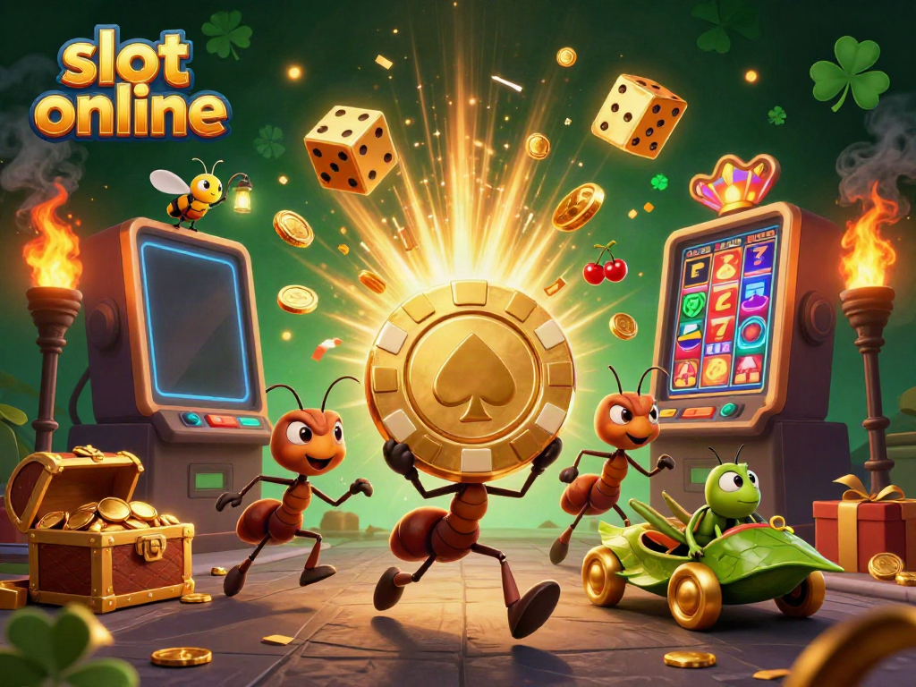 Temukan slot online dengan karakter kartun 3D yang menarik dan latar belakang penuh energi di ruang permainan.